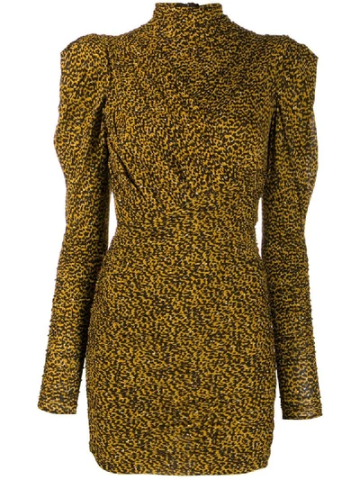 Isabel Marant Animal Print Ruched Puff Shoulder Long Sleeve Minidress In Giallo