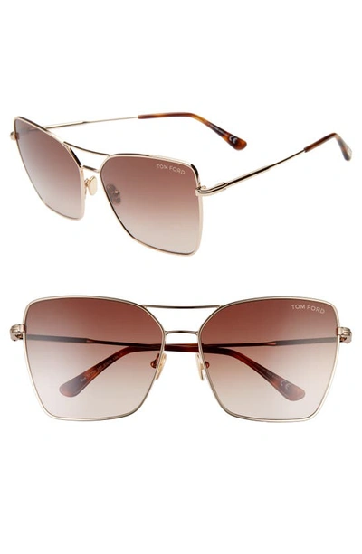 Tom Ford Sye 61mm Butterfly Aviator Sunglasses In Rose Gold/ Gradient Brown