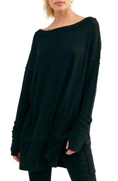 Free People North Shore Thermal Knit Tunic Top In Black