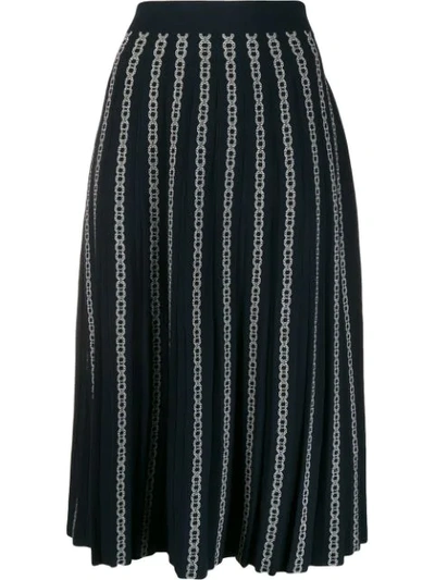 Tory Burch Gemini Link Jacquard Pleated Skirt In 435 Tory Navy/classic Ivory