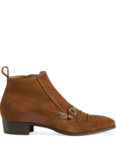 Gucci Men's Moloch Suede Ankle Boots In Brown