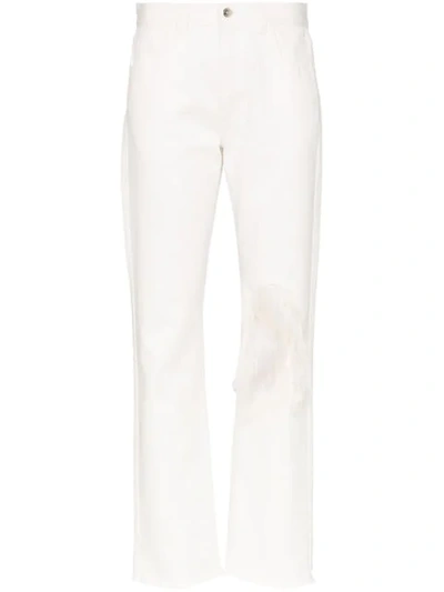 Marques' Almeida Marques'almeida Straight Leg Ripped Feather Jeans In White