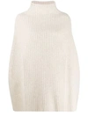 Pringle Of Scotland Cropped Ribbed Poncho In Neutrals