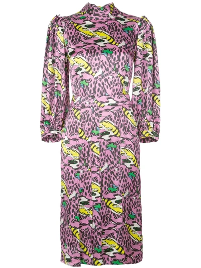 Marni Long Sleeve Printed Dress In Pink Clematis
