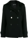 Tom Ford Buckled Collar Peacoat In Black