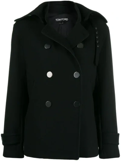Tom Ford Buckled Collar Peacoat In Black