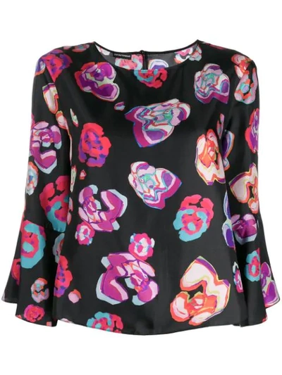 Emporio Armani Floral Silk Blouse In Black