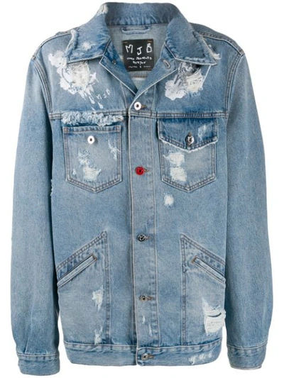 Mjb Marc Jacques Burton Distressed Denim Jacket In Black