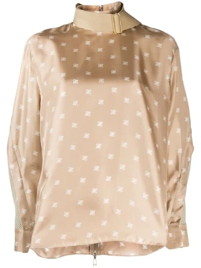Fendi Karligraphy Print Woven Sleeves Blouse In Neutrals