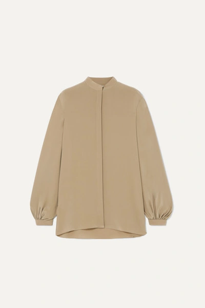 The Row Vara Oversized Silk Crepe De Chine Blouse In Army Green