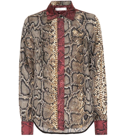 Victoria Beckham Slim Snake-printed Silk Shirt In Brown