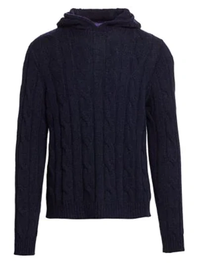 Ralph Lauren Long-sleeve Cable-knit Cashmere Hoodie In Navy