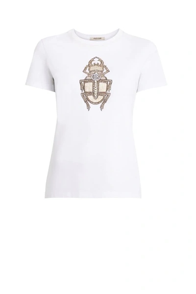 Roberto Cavalli Crystal Scarab Beetle Logo T-shirt In White