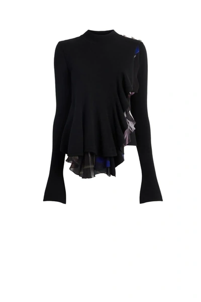 Roberto Cavalli Flared Sweater With Floral Trim In Black