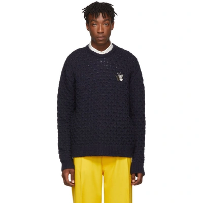 Raf Simons Navy Mohair Fine Open Honey Stitch Sweater In 00044 Dknvy