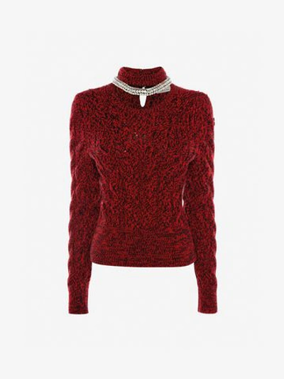 Alexander Mcqueen Crystal Rope Cable Knit Jumper In Red/black
