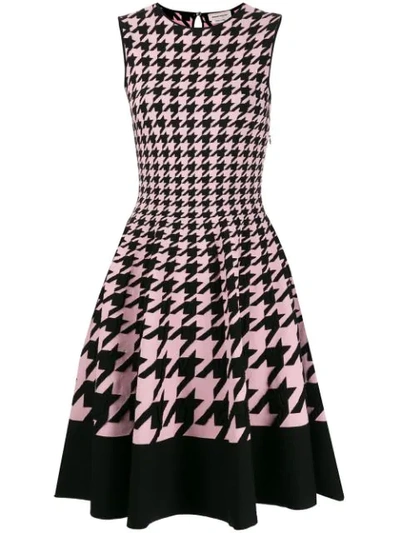 Alexander Mcqueen Houndstooth Flared Dress In Black Pink