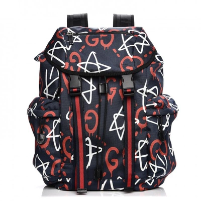 Pre-owned Gucci Ghost Techpack Backpack Graffiti Print Navy/multicolor