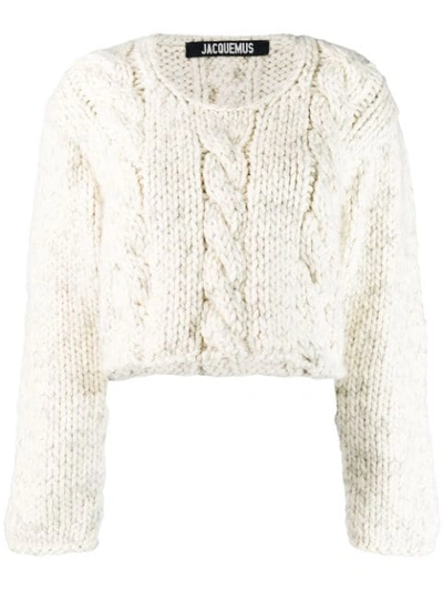 Jacquemus Mélange Cropped Wool Knit Sweater In Neutrals