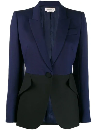 Alexander Mcqueen Colour-block Single-breasted Wool Blazer In Blue