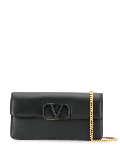 Valentino Garavani Vsling Grain Leather Wallet On Chain In Black
