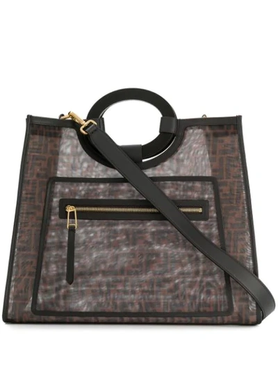 Fendi Ff Mesh Logo Shopper Tote Brown