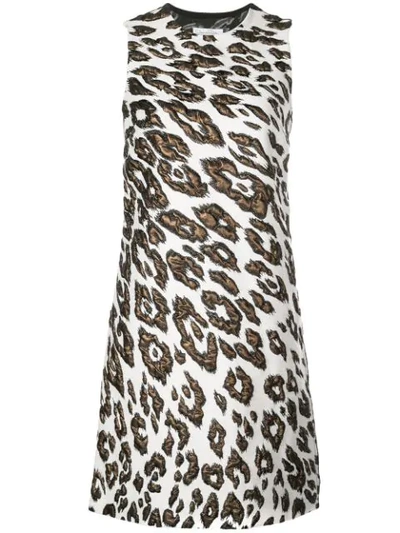 Oscar De La Renta Leopard Wool Jacquard Dress In Neutrals