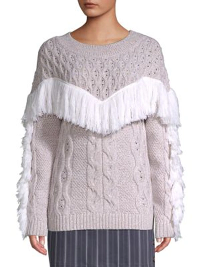 Amur Ulla Fringe Wool Sweater In Ivory Oatmeal