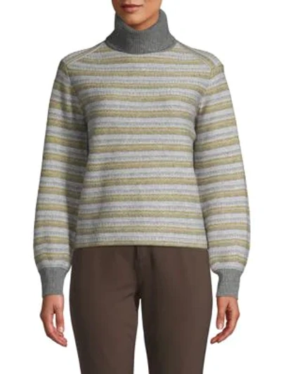 Vince Fair Isle Striped Turtleneck Sweater In White Stripe