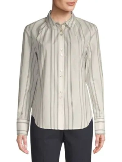 Becken Women's Shirred Silk & Wool Pinstripe Shirt In Green