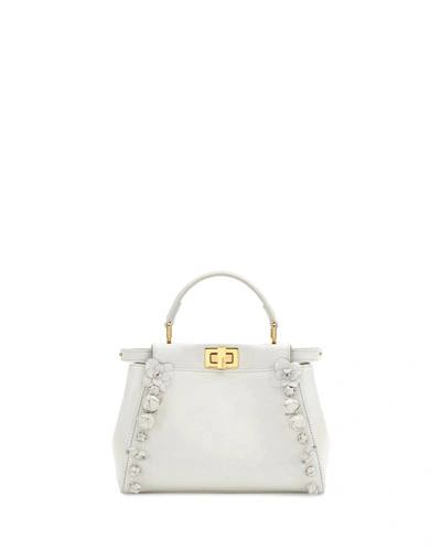 Fendi Mini Peekaboo Floral-embellished Satchel Bag, White | ModeSens