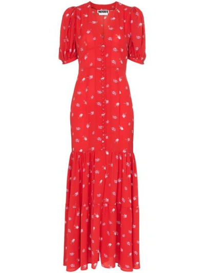 Rotate Birger Christensen Rose Print Maxi Dress In Red