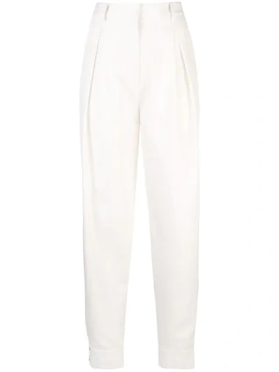 Tibi Techy Pleated Twill Tapered Pants In Ivory