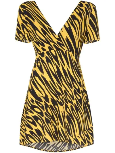 Double Rainbouu Tiger Print Tie-back Mini Dress In Yellow