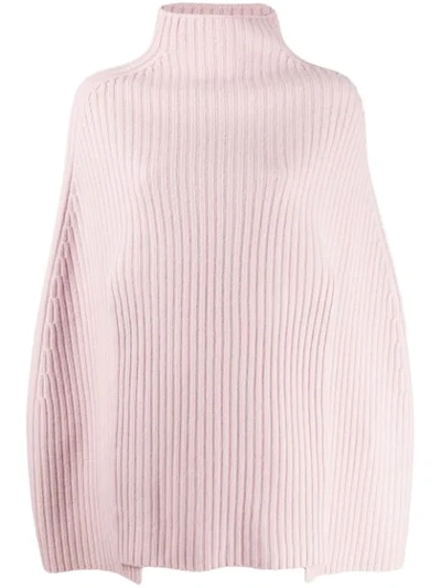 Pringle Of Scotland Cropped Ribbed Poncho In Pink