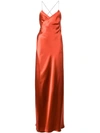 Michelle Mason Strappy Wrap Gown In Red