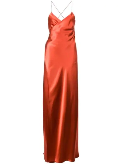 Michelle Mason Strappy Wrap Gown In Red