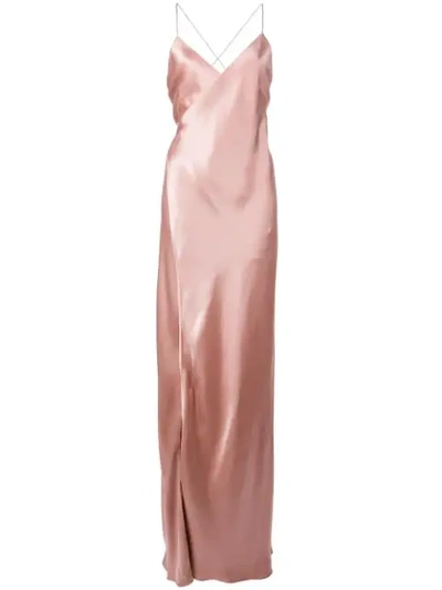 Michelle Mason Strappy Wrap Gown In Pink