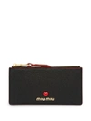 Miu Miu Heart Embellished Zipped Wallet In Black