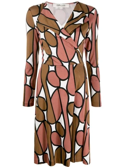 Diane Von Furstenberg Long-sleeved Printed Dress In Neutrals