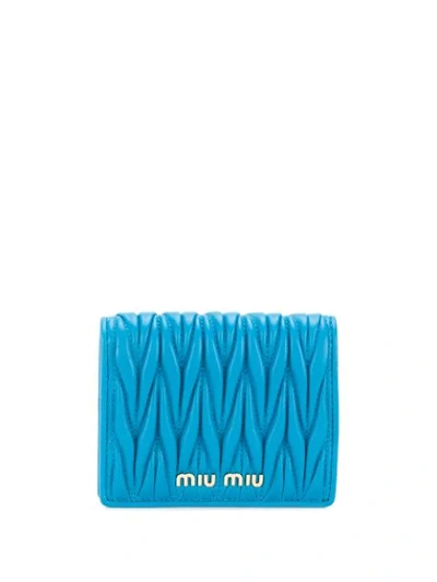 Miu Miu Matelassé Leather Wallet In Blue
