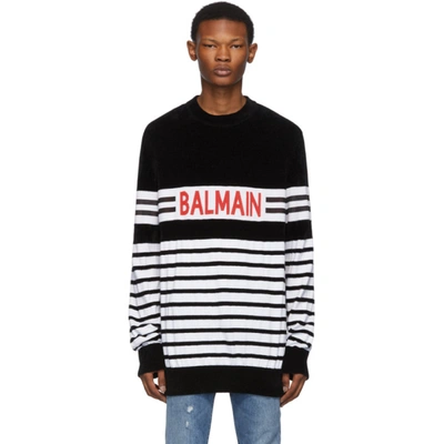 Balmain Black & White Velvet Logo Sweater