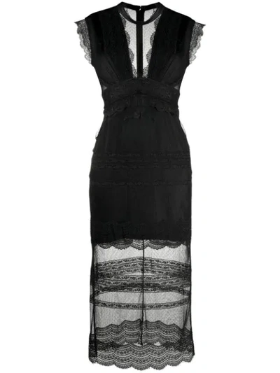 Three Floor Delight Lace Fitted Dress In Black