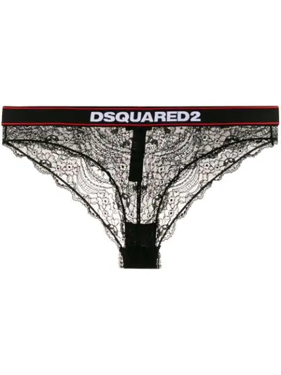 Dsquared2 Lace Logo Waistband Briefs In Black