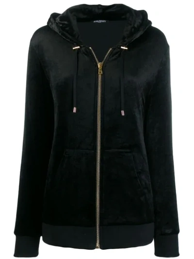 Balmain Zipped Hoodie In Black