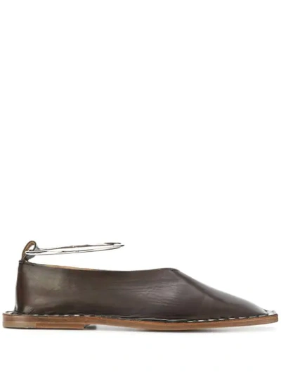 Jil Sander Metal Anklet Flat Pumps In Brown