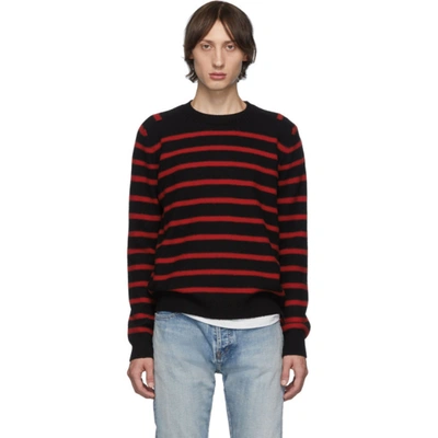 Saint Laurent Striped Knitted Jumper In Black,red