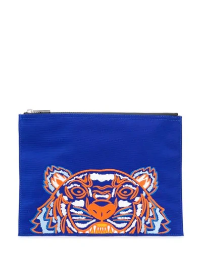 Kenzo Embroidered Tiger Pouch In 74a Blue