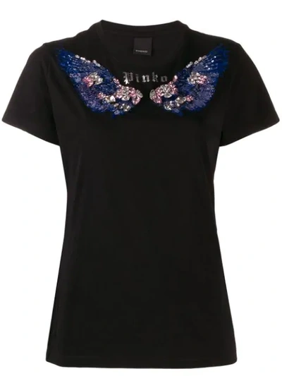 Pinko Embellished Wings T-shirt In Black