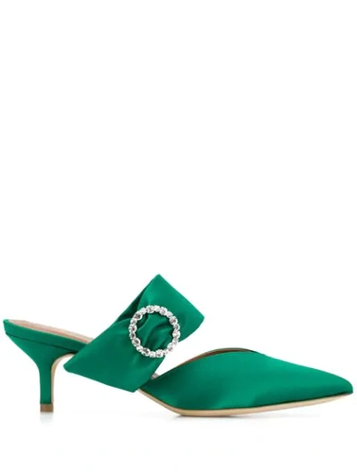 Malone Souliers Maite Crystal-buckle Satin Pumps In Green